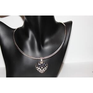 Vtg Milor 925 Sterling Silver Heart Pendant Snake Chain Necklace Bracelet Set